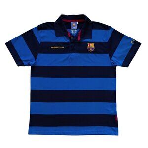 FC Barcelona Soccer Official Polo Shirt Men's Large Blue Stripes Team Fan Club